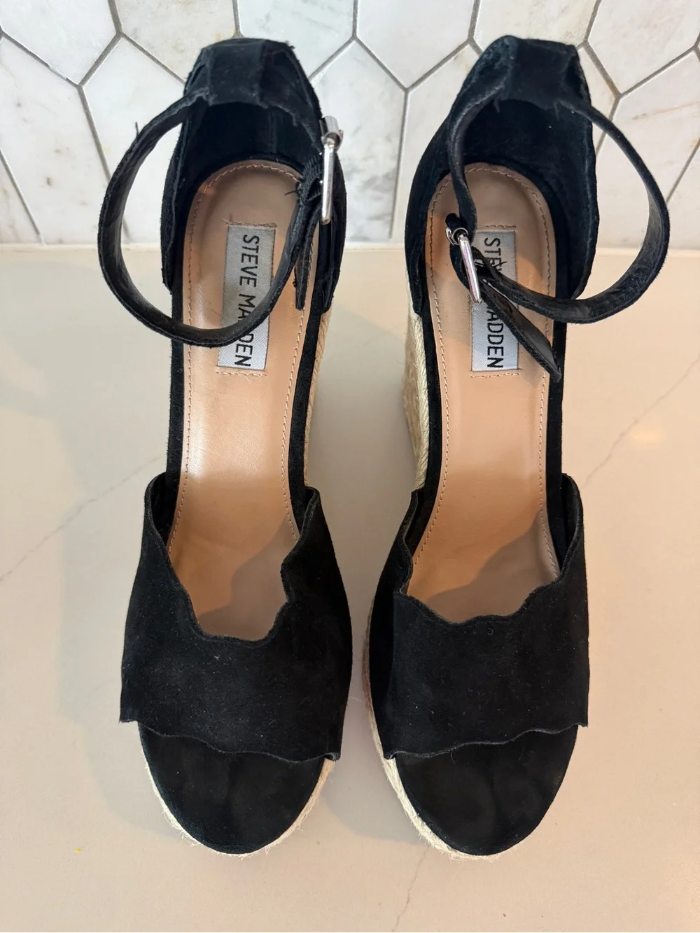 Steve Madden Black Suede Susana Espadrille Wedge Size 8.5